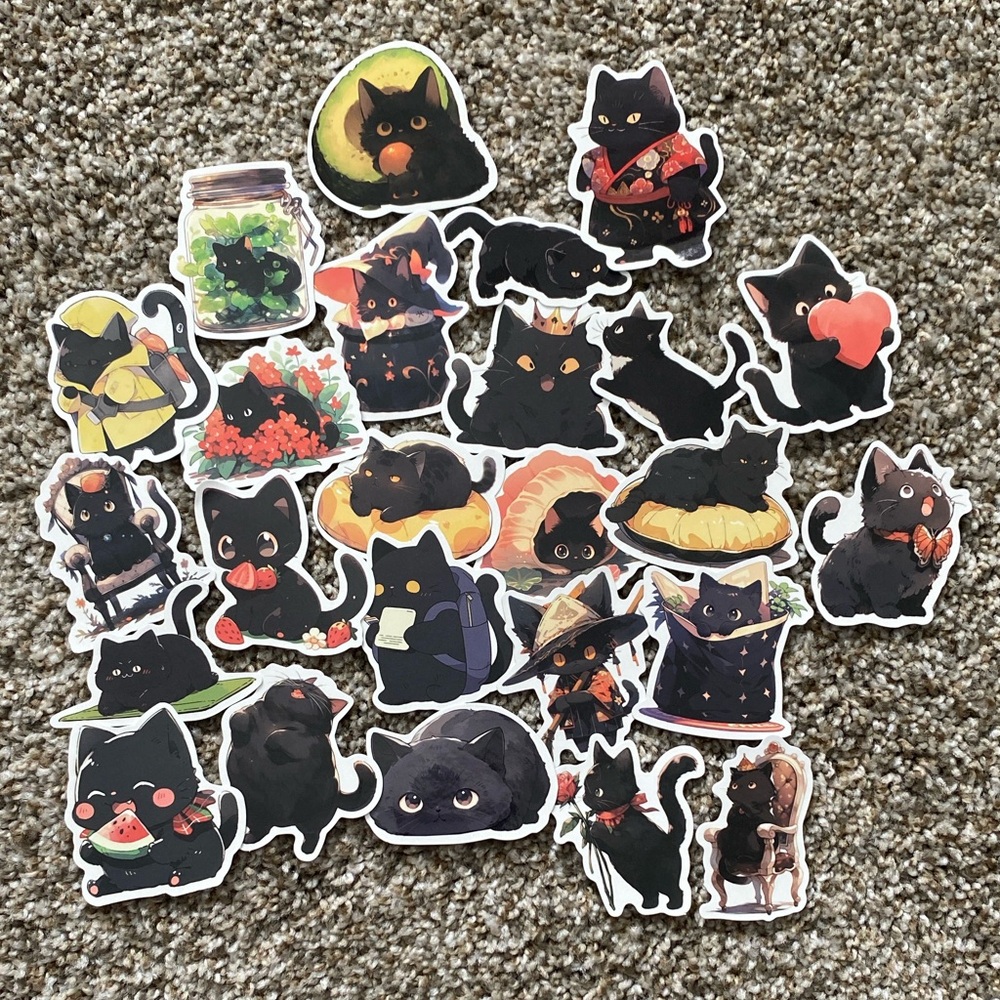 🖤 pack of Charming Black Cat Sticker Set